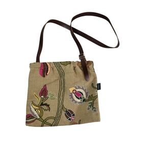 Ronald Furst embroidered floral textile fabric  leather purse